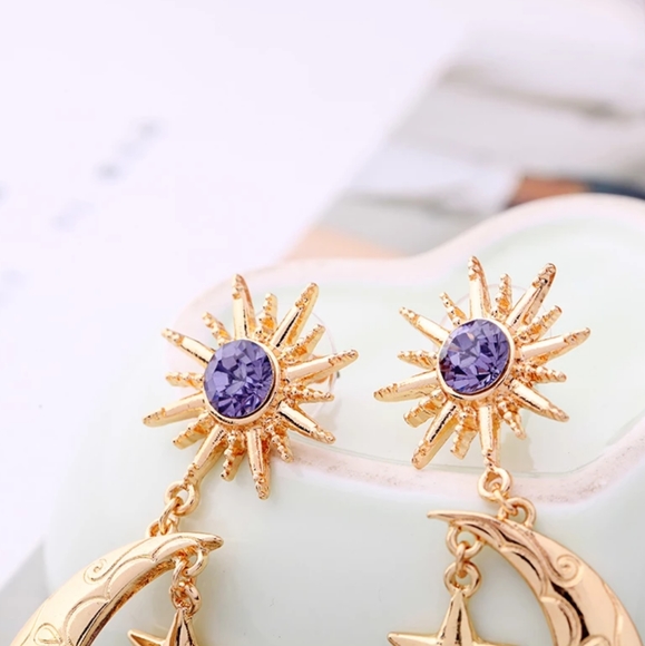 🌛NEW BOHEMIAN CELESTIAL ENGRAVED EARRINGS - Picture 2 of 5